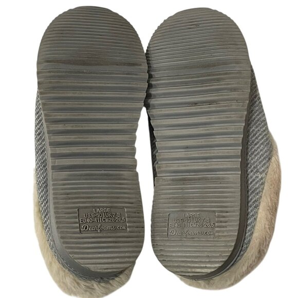 Dearfoams Women's Clog Slippers Gray Faux Fur Memory Foam Total Comfort L 9-10 - Picture 8 of 9